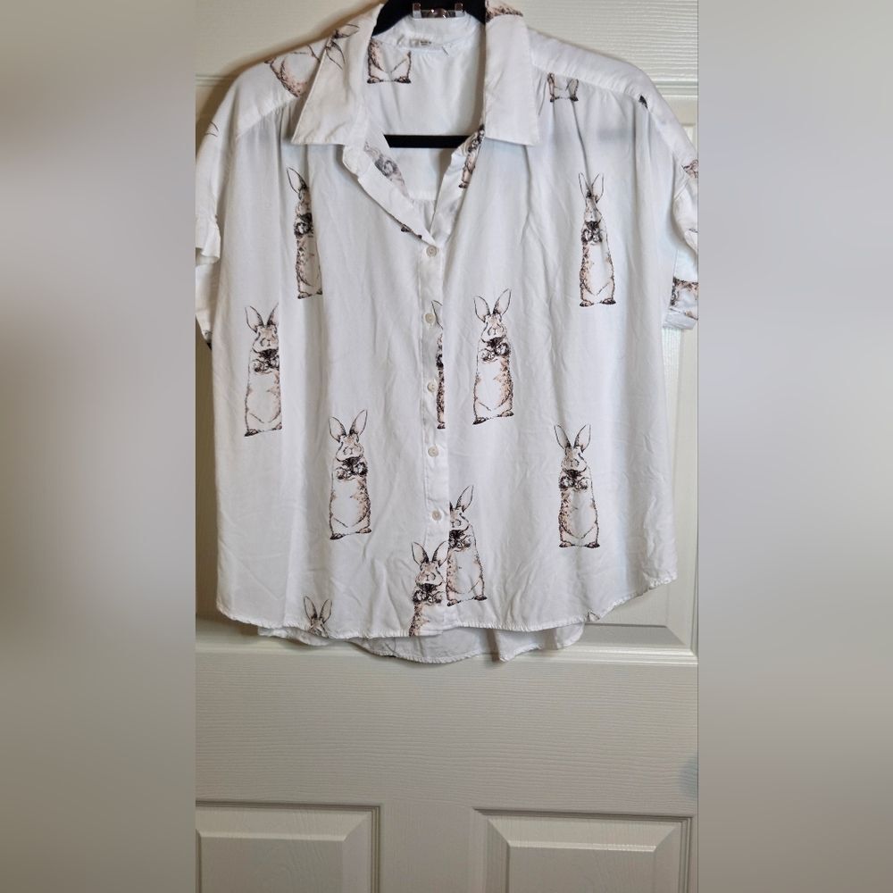 Jane + Delancey L White Bonnie Print Shrtslv Rayon Buttons Up Women’s Shirt